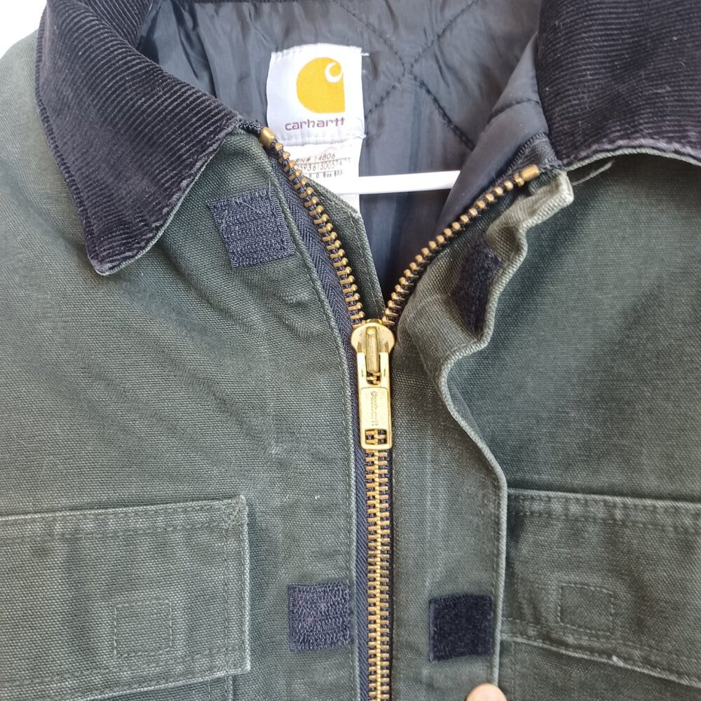 Carhartt Coat Dual Zip Canvas Chore Coat Corduroy Collar Jacket Mens size Medium - Picture 4 of 14